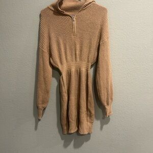 Tan Knit Hooded Sweater Dress